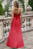 A Line Eucalyptus Spaghetti Straps Long Bridesmaid Dress with Lace Up Back