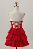 Orange Strapless Tiered A Line Cut Out Homecoming Dress with Beading