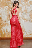 Sparkly Black One Shoulder Mermaid Sequins Choir Dress with Slit