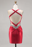 Sparkly Dark Green Satin Corset Short Cocktail Dress