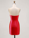 Sparkly Fuchsia Strapless Beaded Bodycon Short Cocktail Dress with Slit