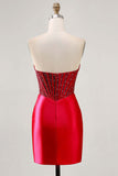 Sparkly Fuchsia Corset Bodycon Short Cocktail Dress with Beading