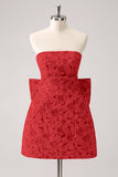 Fuchsia A Line Floral Strapless Short Cocktail Dress With Bow