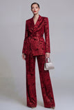 2 Piece Floral Dark Green Notched Lapel Wide Leg Prom Suits with Belt