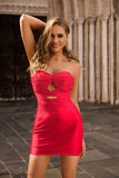 Strapless Cut Out Fuchsia Beaded Tight Homecoming Dress