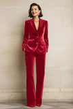 2 Piece Plum Velvet Peak Lapel Single Breasted Women's Suits