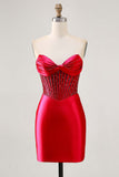 Sparkly Fuchsia Corset Bodycon Short Cocktail Dress with Beading