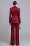 2 Piece Floral Dark Green Notched Lapel Wide Leg Prom Suits with Belt
