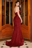 Red Mermaid Sweetheart Sweep Train Formal Dress With Sequins