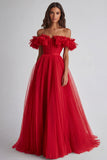 Dusty Sage Tulle Off The Shoulder Ruffled Ball Gown Long Formal Dress