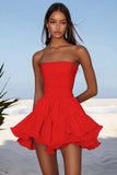 Sky Blue Chiffon Strapless Short Cocktail Dress with Ruffles