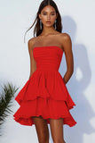 Sky Blue Chiffon Strapless Tiered Short Cocaktail Dress with Ruffles