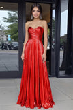 Gold Sweetheart Metallic A-Line Pleated Long Formal Dress
