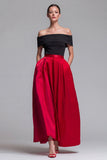 Off the Shoulder A Line Fuchsia and Red Color Block Long Formal Dress