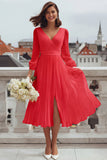 Ivory V Neck A Line Registry Office Wedding Dress with Slit