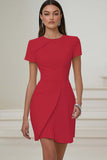 Lilac Satin Pleated A Line Short Work Dress with Short Sleeves