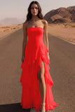 Strapless A Line Ivory Maxi Beach Wedding Dress with Ruffles