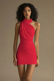 White Halter Ruched Bodycon Short Graduation Dress