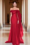 Cabernet Off the Shoulder Mermaid Tulle Long Military Ball Dress