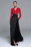 Black and White Patchwork Long Sleeves Formal Dress with Pockets