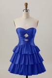 Orange Strapless Tiered A Line Cut Out Homecoming Dress with Beading