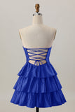 Orange Strapless Tiered A Line Cut Out Homecoming Dress with Beading