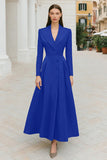 Navy Lapel A Line Single Breasted Long Sleeves Work Dress