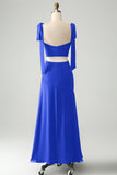 A-Line Dusty Dage Spaghetti Straps Floor Length Wedding Guest Dress with Slit