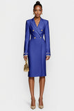 White Double Breasted Bodycon Peak Lapel Midi Work Dress