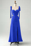 A-Line Dusty Dage Spaghetti Straps Floor Length Wedding Guest Dress with Slit