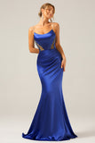 Dusty Sage Spaghetti Straps Mermaid Satin Long Formal Dress