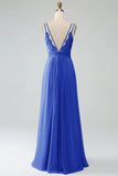 Pine A-Line Spaghetti Straps Pleated Chiffon Long Bridesmaid Dress