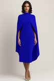 Burgundy Sheath High Neck Midi Cape Formal Dress