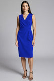 Navy Bodycon Ruched Midi V-Neck Work Dress