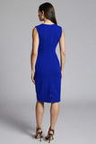Navy Bodycon Ruched Midi V-Neck Work Dress
