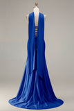 Strapless Mermaid Sparkly Champagne Satin Beaded Convertible Long Formal Dress