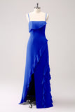 Peacock Spaghetti Straps Chiffon Bridesmaid Dress with Ruffle