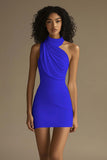 White Halter Ruched Bodycon Short Graduation Dress