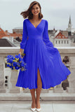 Ivory V Neck A Line Registry Office Wedding Dress with Slit
