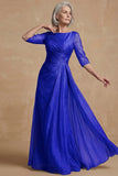 Dusty Sage Ruched A Line Boat Neck Long Mother of the Bride Dress