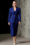 Ivory 2-Piece Peak Lapel Pencil Midi Women Formal Suits