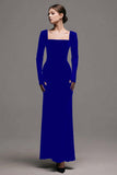 Black Velvet Square Neck Sheath Long Formal Dress with Sleeves