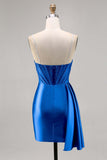 Sparkly Navy Satin Beaded Corset Short Cocktail Dress with Sash