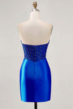Sparkly Fuchsia Corset Bodycon Short Cocktail Dress with Beading