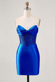 Sparkly Fuchsia Corset Bodycon Short Cocktail Dress with Beading