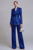 2 Piece Floral Dark Green Notched Lapel Wide Leg Prom Suits with Belt