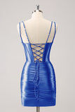 Royal Blue Spaghetti Straps Bodycon Cocktail Dress with Sequins