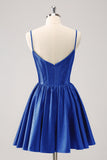 Royal Blue A-Line Spaghetti Straps Corset Pleated Cocktail Dress