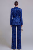 2 Piece Floral Dark Green Notched Lapel Wide Leg Prom Suits with Belt