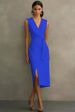 White Satin V-Neck Bodycon Long Formal Dress with Sash